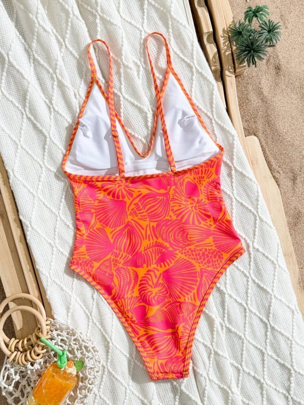 Hot Pink Casual Women's Spaghetti Strap One-Piece Swimsuit - Picture 6 of 6